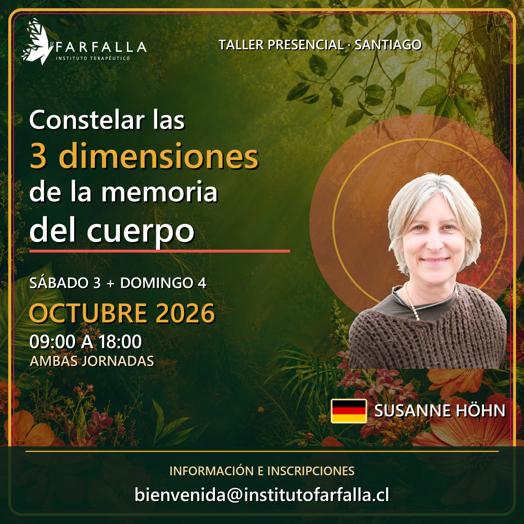 Afiche del taller Constelar las 3 dimensiones de la memoria del cuerpo con Susanne Höhn